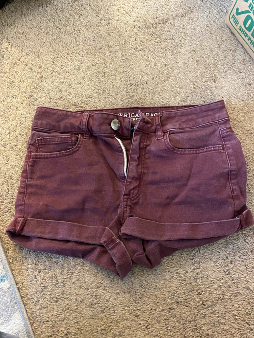 American Eagle Outfitters Women's Wine Rolled-Hem Denim Shorts